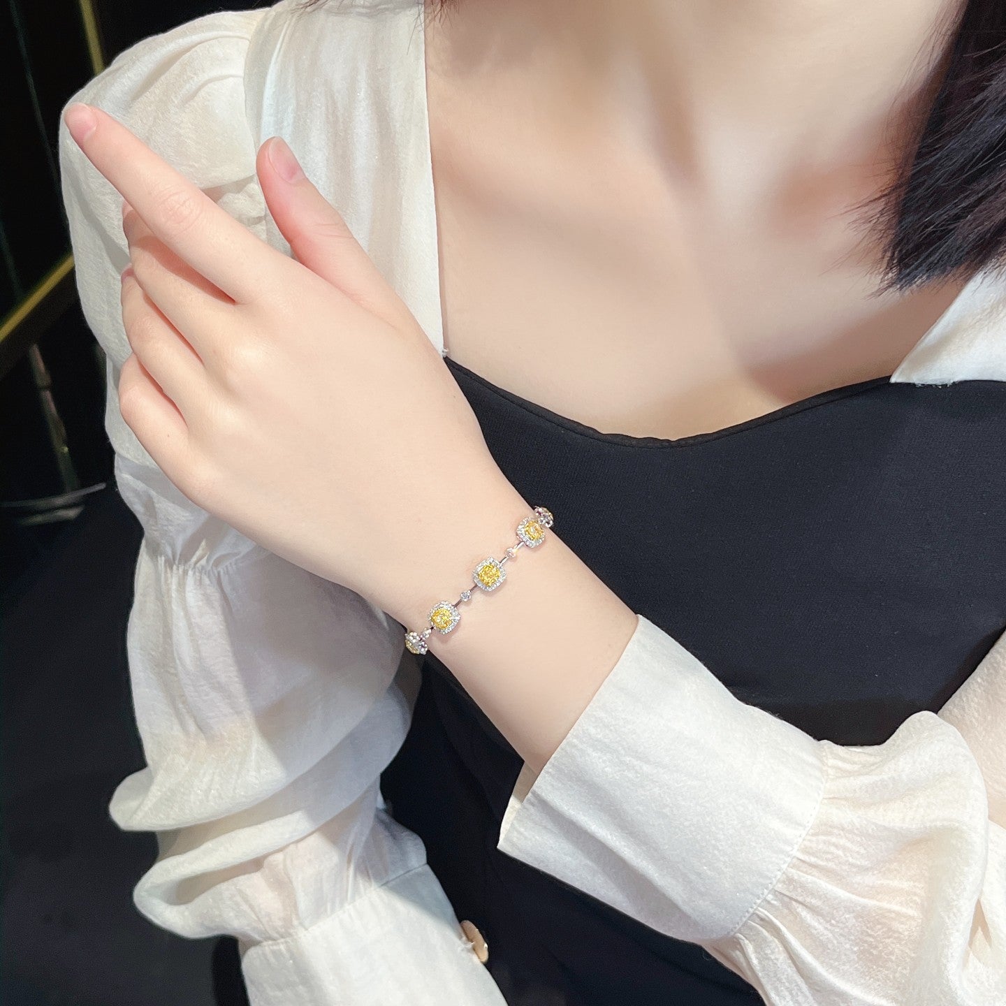 Cushion-Cut Bubble Bracelet - Exquisite Jewelry Piece - Yellow Diamond Bracelet