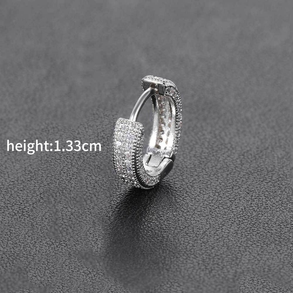 1 Pair Men's Hip Hop Zircon Hoop Earrings,Sparkling, Sleek Luxury,Versatile And Stylish