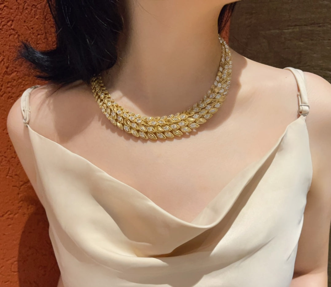 Dazzling Wheat Earring with Dewdrop Pendant - Exquisite Jewelry - White Diamond Necklace