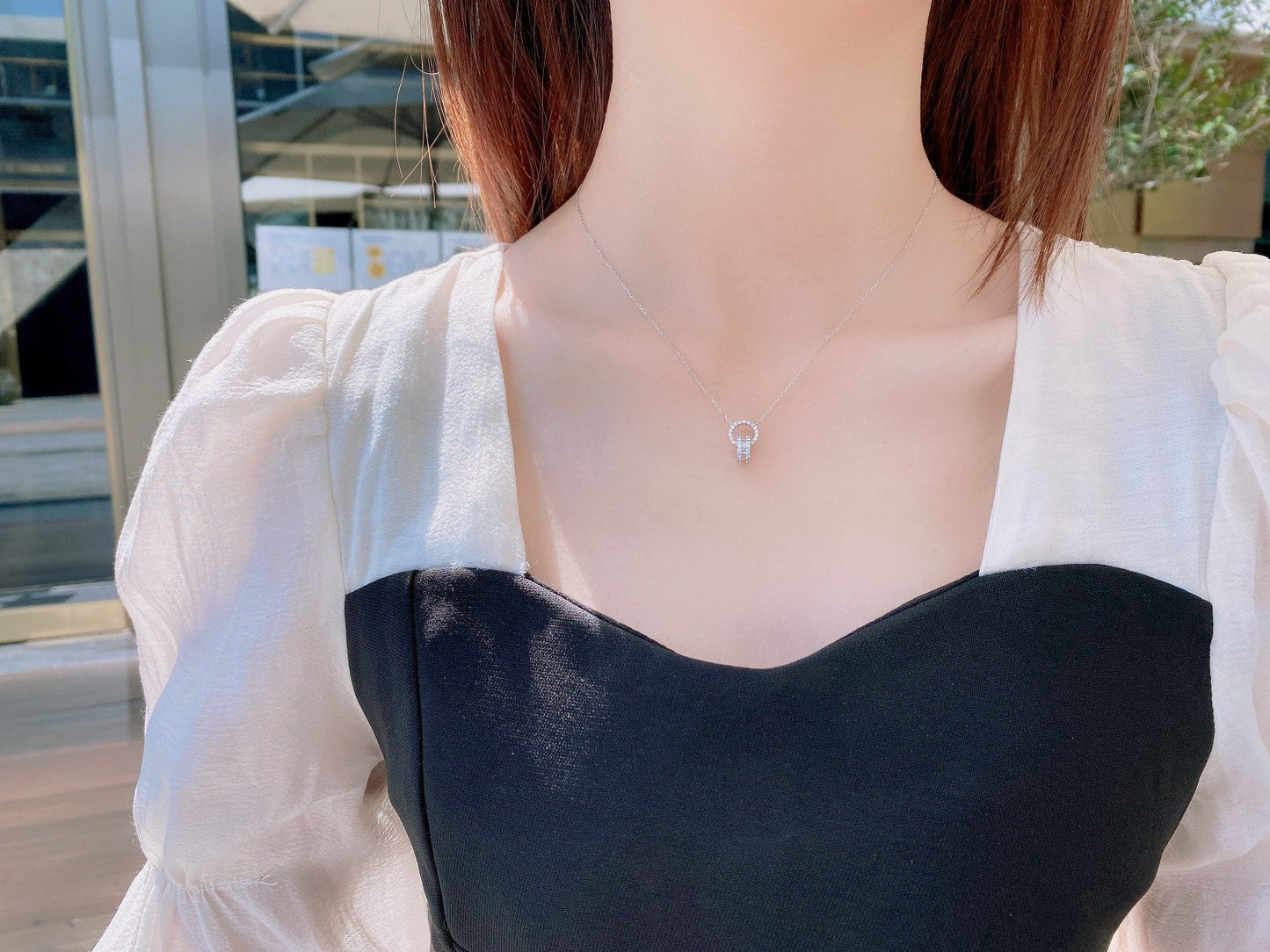 Delicate Double Circle Pendant Jewelry - A Sparkling Choice - White Diamond Pendant