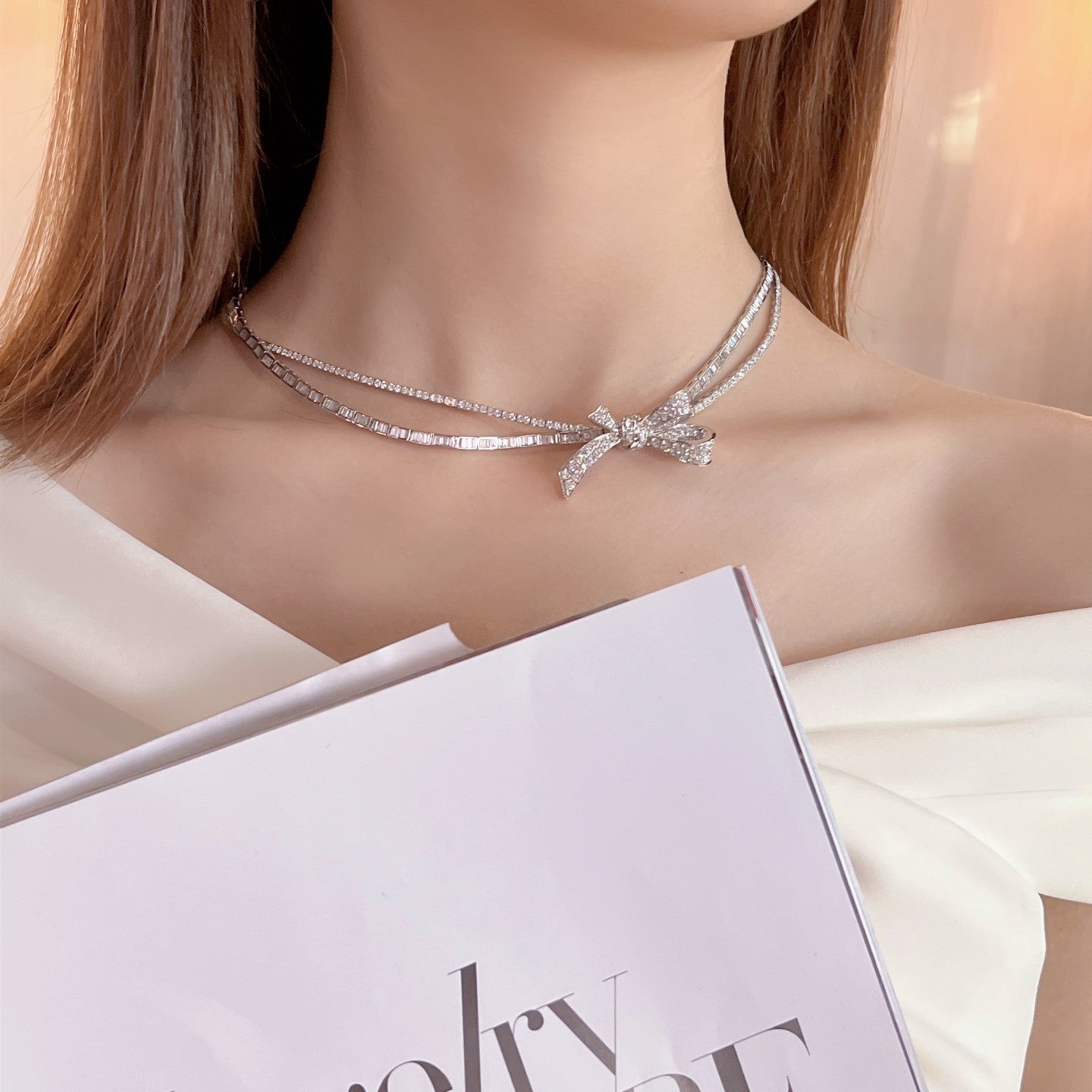 Diamond Bowknot Collarbone Chain Jewelry - A Luxurious Choice - White Diamond Necklace