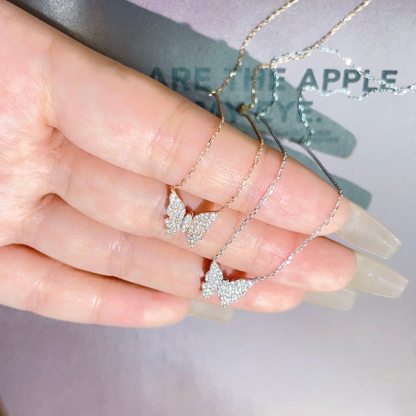 Diamond Butterfly Pendant - Elegant Jewelry Piece - White Diamond Pendant