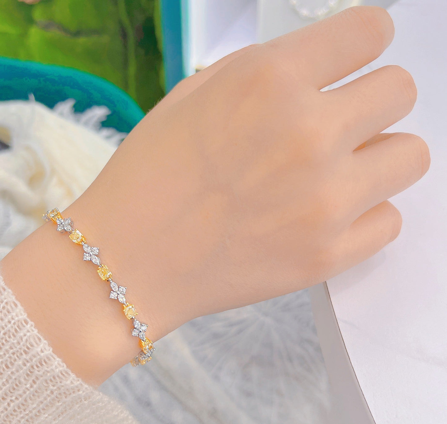 Diamond Four-Leaf Clover Bracelet - Luxury Jewelry Collection - Yellow Diamond Bracelet