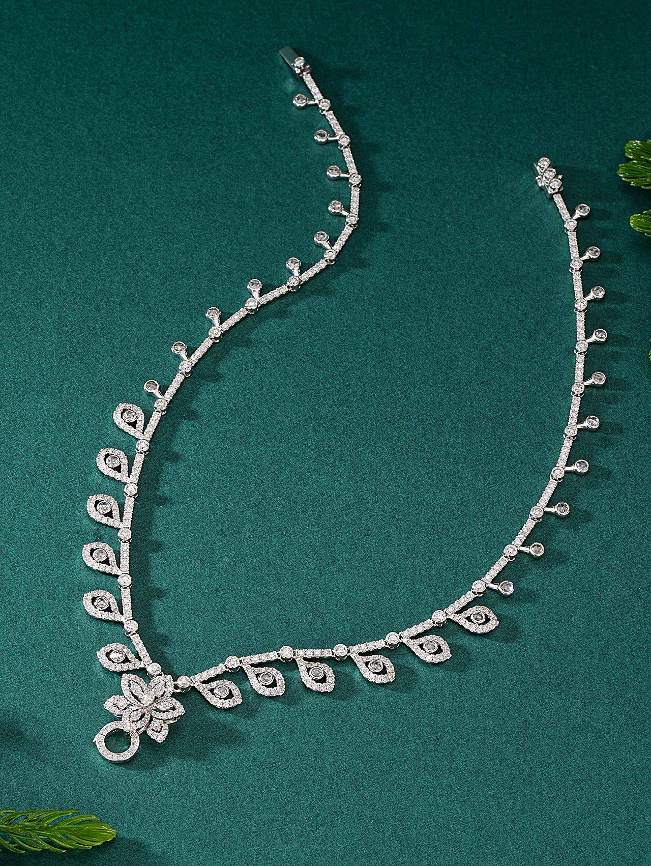 Diamond Leaf Pendant Necklace - Exquisite Jewelry Piece - White Diamond Necklace