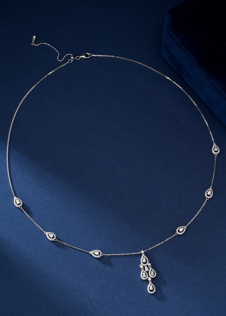 Diamond Pendant Necklace - Unique Waterdrop Shape Jewelry - White Diamond Necklace