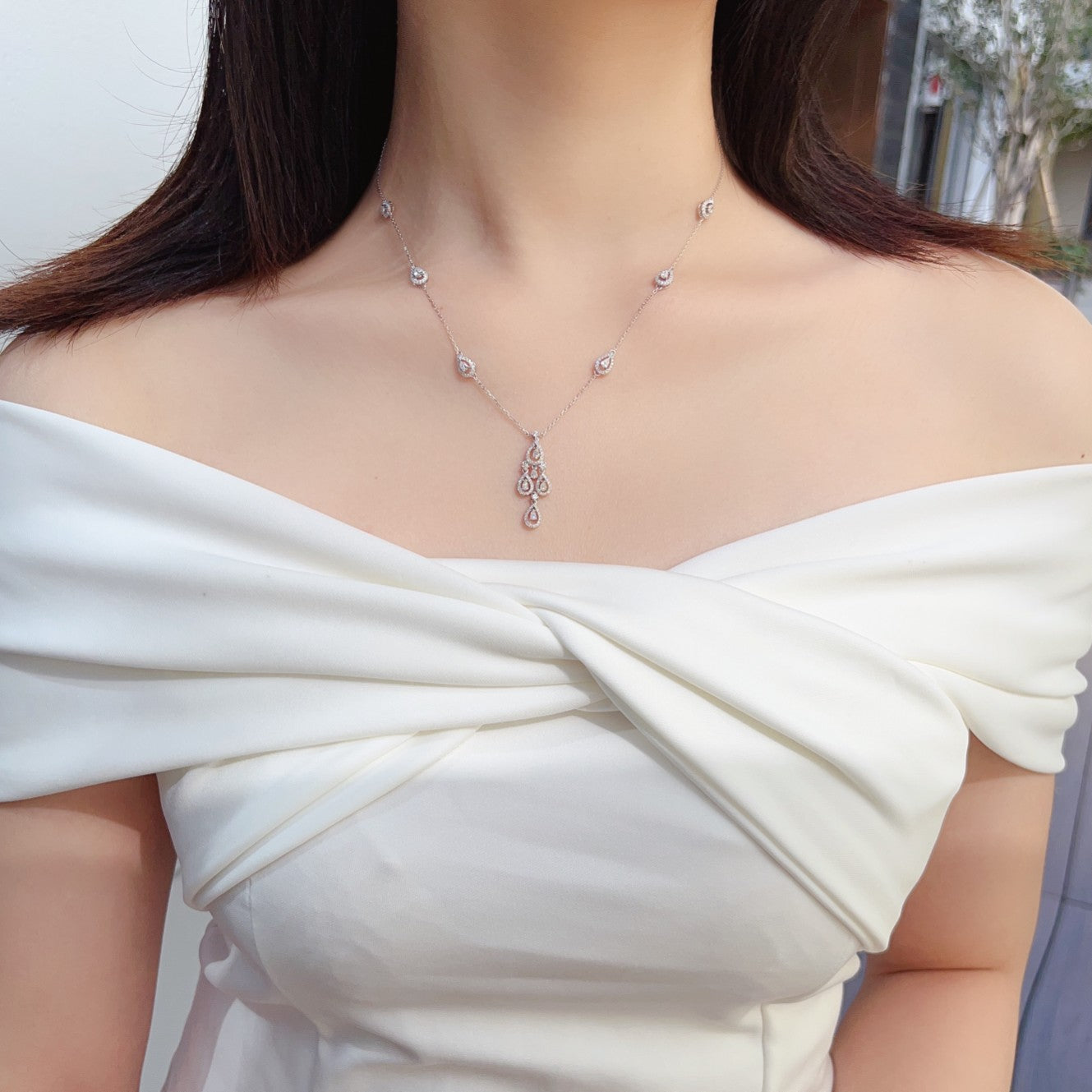Diamond Pendant Necklace - Unique Waterdrop Shape Jewelry - White Diamond Necklace