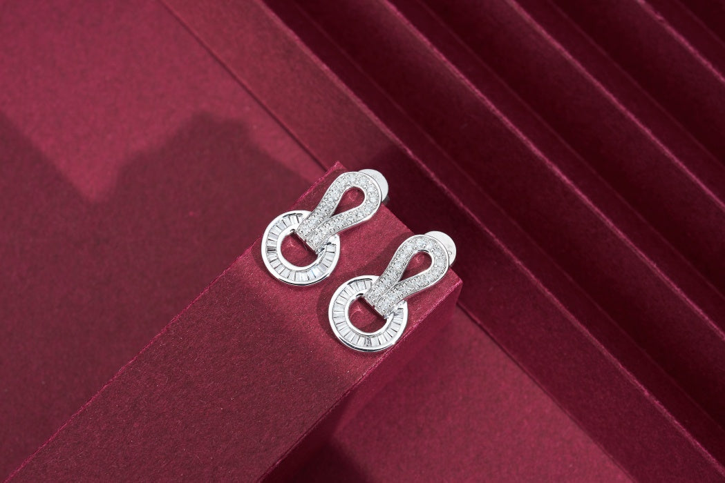 Diamond Round Hook Earrings - Luxurious Jewelry Piece - White Diamond Set System