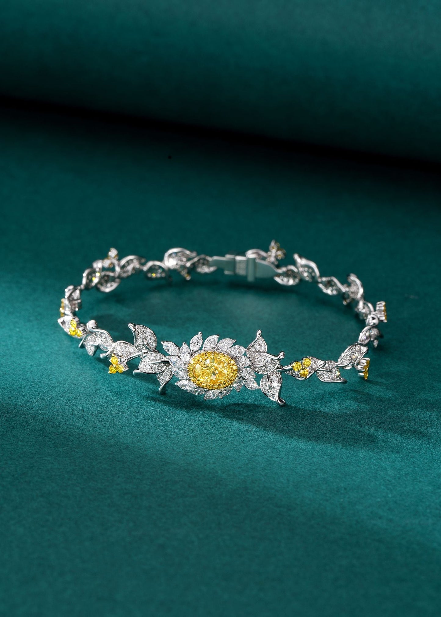 Elegant Elliptical Leaf Bracelet with Diamonds - Premium Jewelry - Yellow Diamond Bracelet