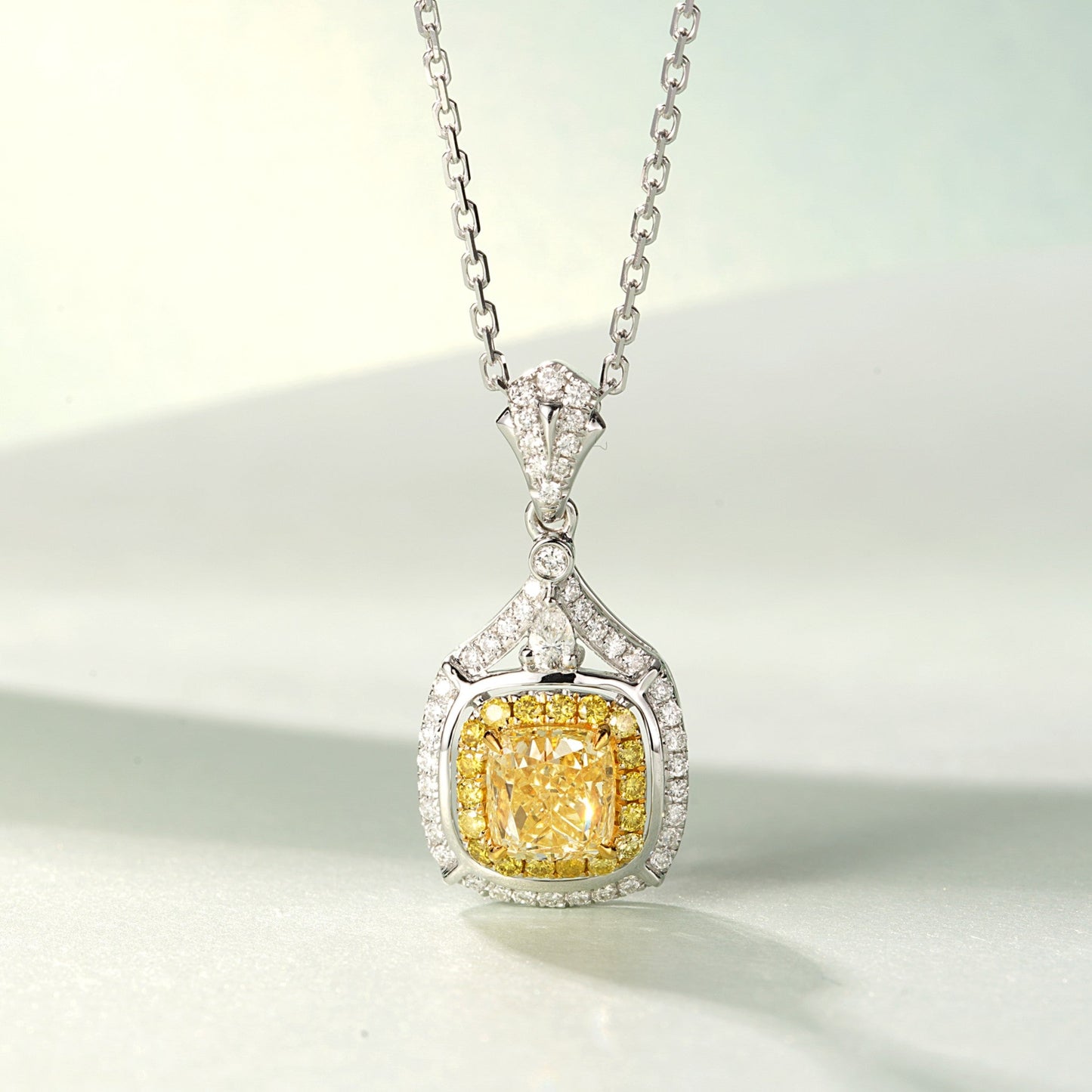 Exquisite 1.01ct Diamond Pendant with 0.288ct Accent Stones - Luxury Jewelry - Yellow Diamond Pendant