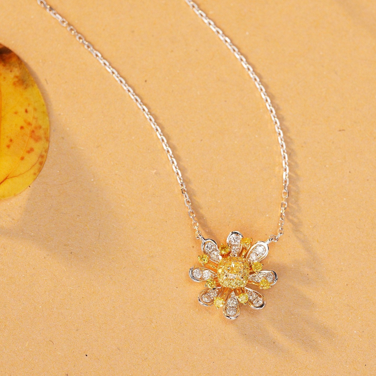 Exquisite Diamond Flower Pendant - Yellow Diamond Jewelry - Yellow Diamond Pendant