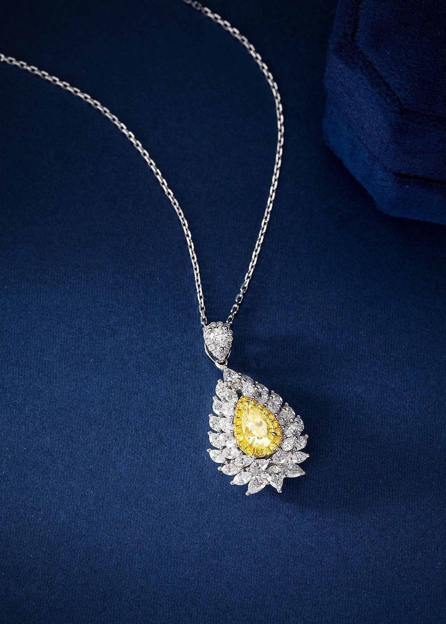 Exquisite Diamond Teardrop Pendant - Premium Jewelry Collection - Yellow Diamond Pendant