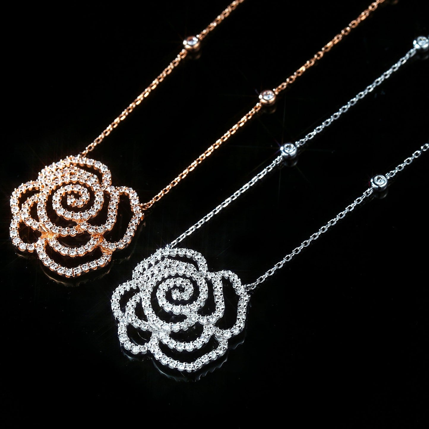 Exquisite Hollowed-out Rose Pendant Jewelry - White Diamond Set System