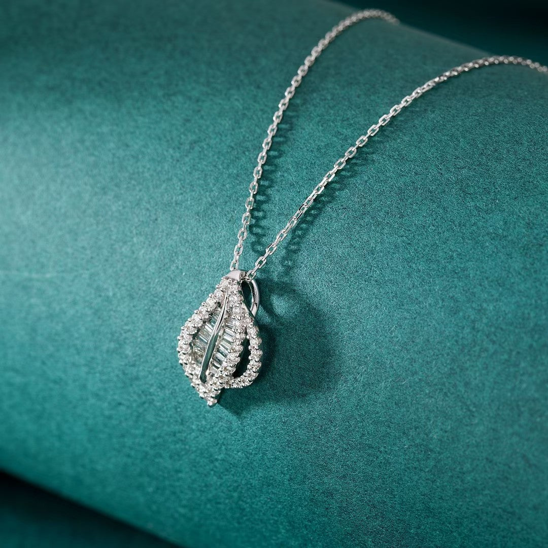 Exquisite Short Leaf Pendant Jewelry - A Sparkling Gemstone Choice - White Diamond Pendant