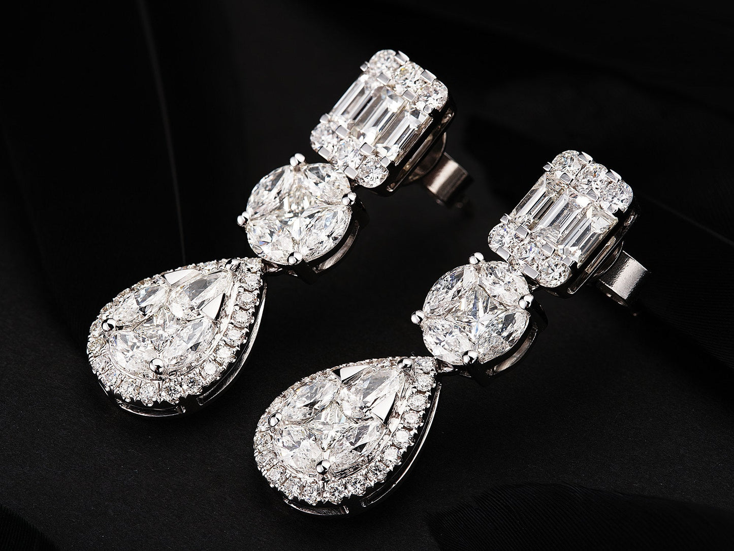 Exquisite Square-Round Drop Diamond Earrings Jewelry - Jeweler.Jewelry