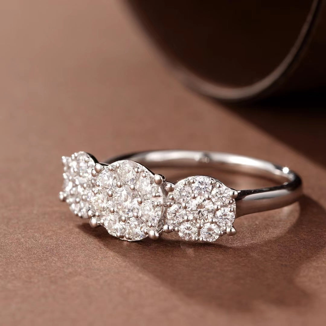 Exquisite Three-Stone Round Diamond Ring - Premium Jewelry - White Diamond Ring