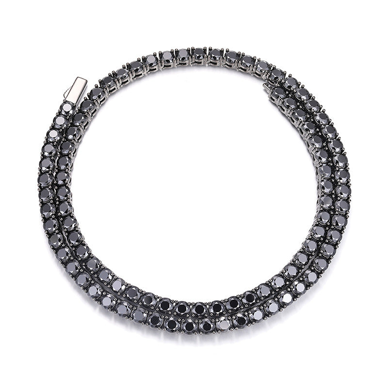 S925 Silver Black Moissanite Tennis Chain Multi-width Single Row Zircon Men's Hip Hop Necklace