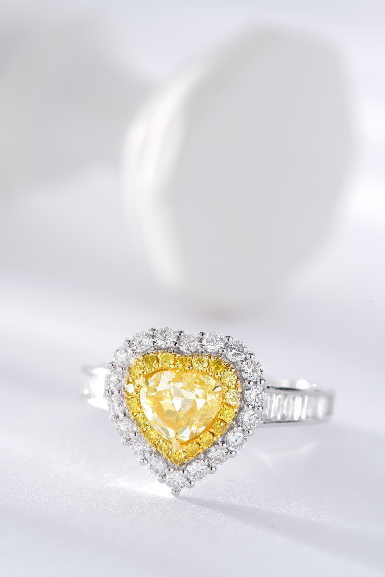 Heart-shaped Diamond T-Square Ring with Straight Arms - Premium Jewelry - Yellow Diamond Ring