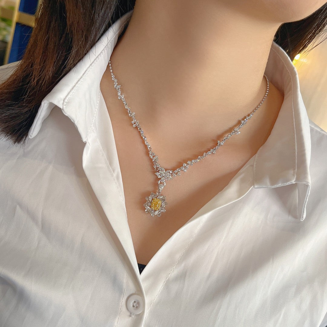 Leaf Flower Pendant Necklace (Chain Only Pendant Not Included) - Premium Jewelry - White Diamond Necklace