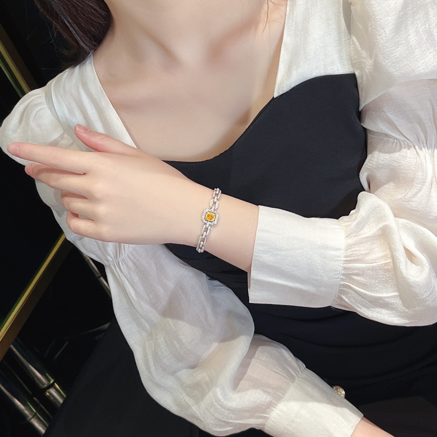 Luxurious Cushion-Cut Diamond Octagon Bracelet - Premium Jewelry - Yellow Diamond Bracelet