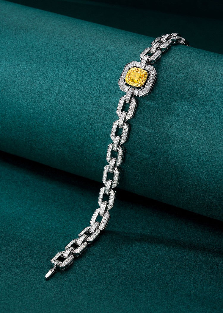 Luxurious Cushion-Cut Diamond Octagon Bracelet - Premium Jewelry - Yellow Diamond Bracelet