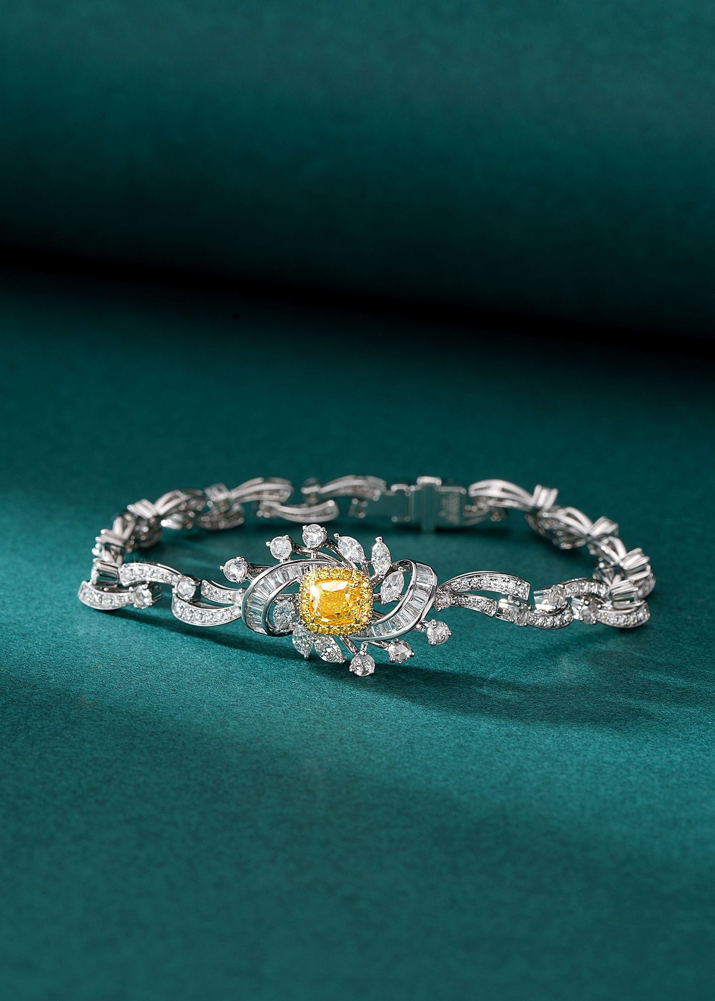 Luxurious Cushion-Cut Spiral Flower Bracelet with Yellow Diamond | Premium Jewelry - Yellow Diamond Bracelet