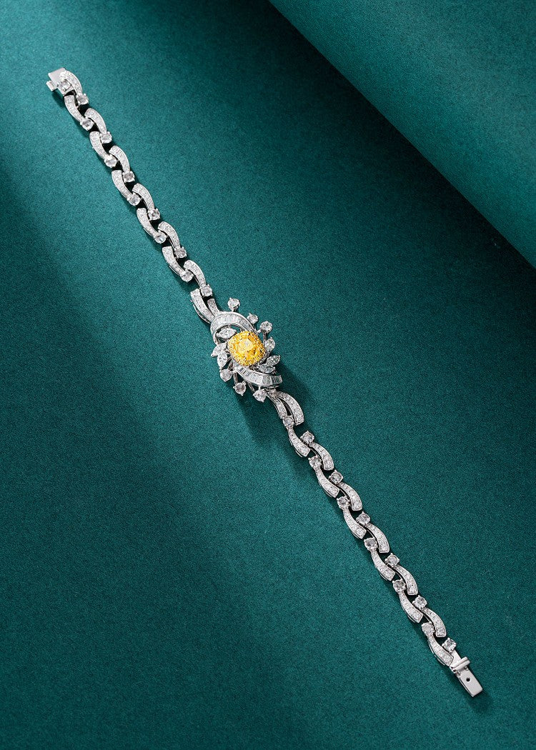 Luxurious Cushion-Cut Spiral Flower Bracelet with Yellow Diamond | Premium Jewelry - Yellow Diamond Bracelet
