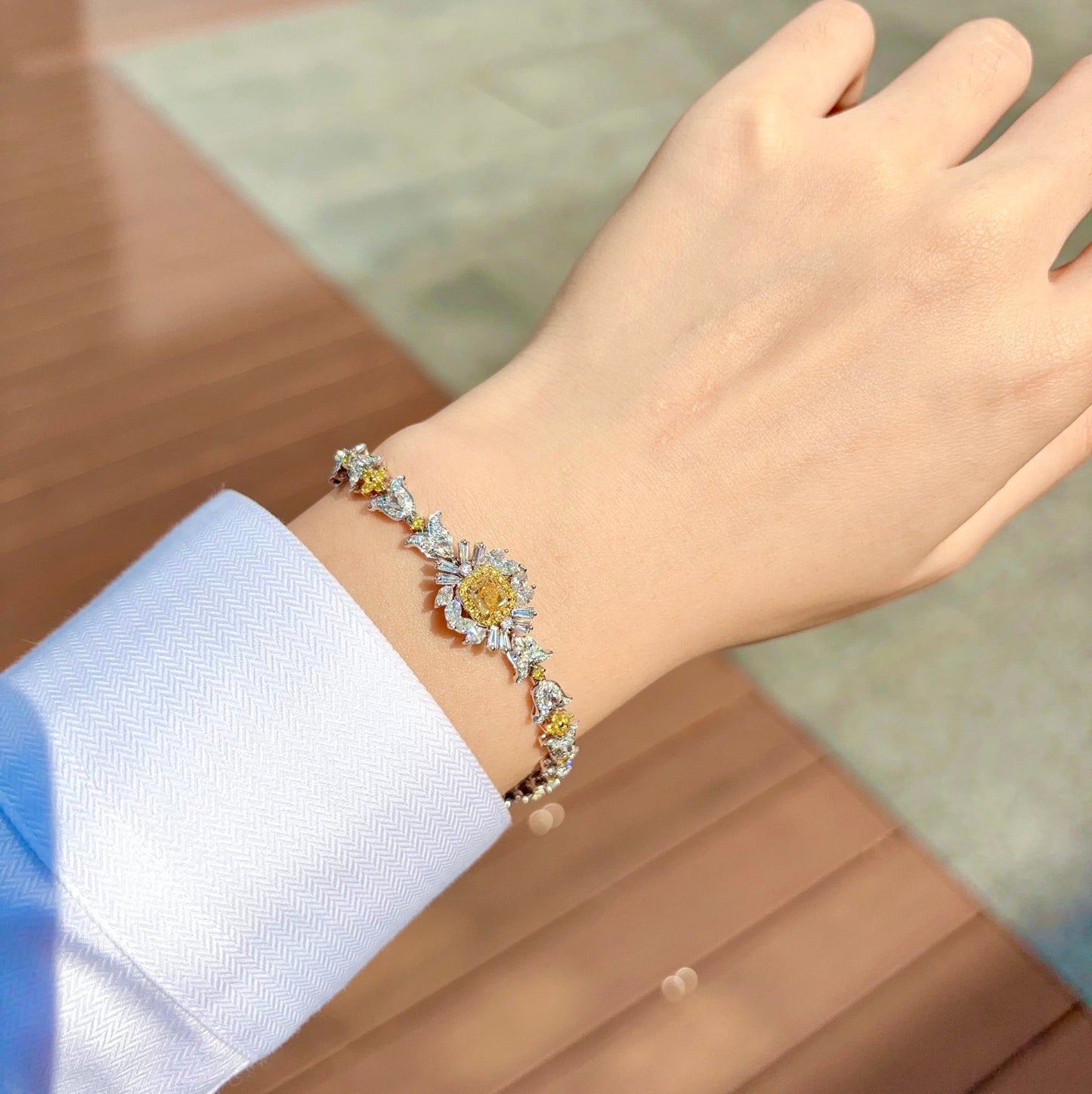 Luxurious Diamond Cushion Rose Gold Bracelet - Premium Jewelry - Yellow Diamond Bracelet
