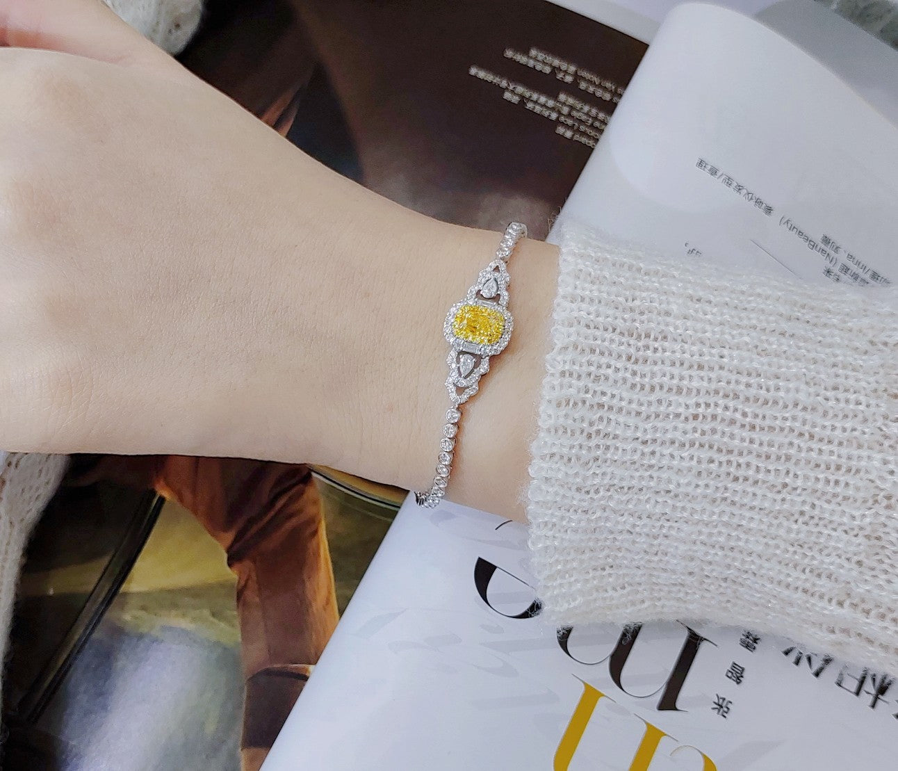 Luxurious Diamond Pillow Bubble Bead Bracelet with NGTC Certificate - Premium Jewelry - Yellow Diamond Bracelet