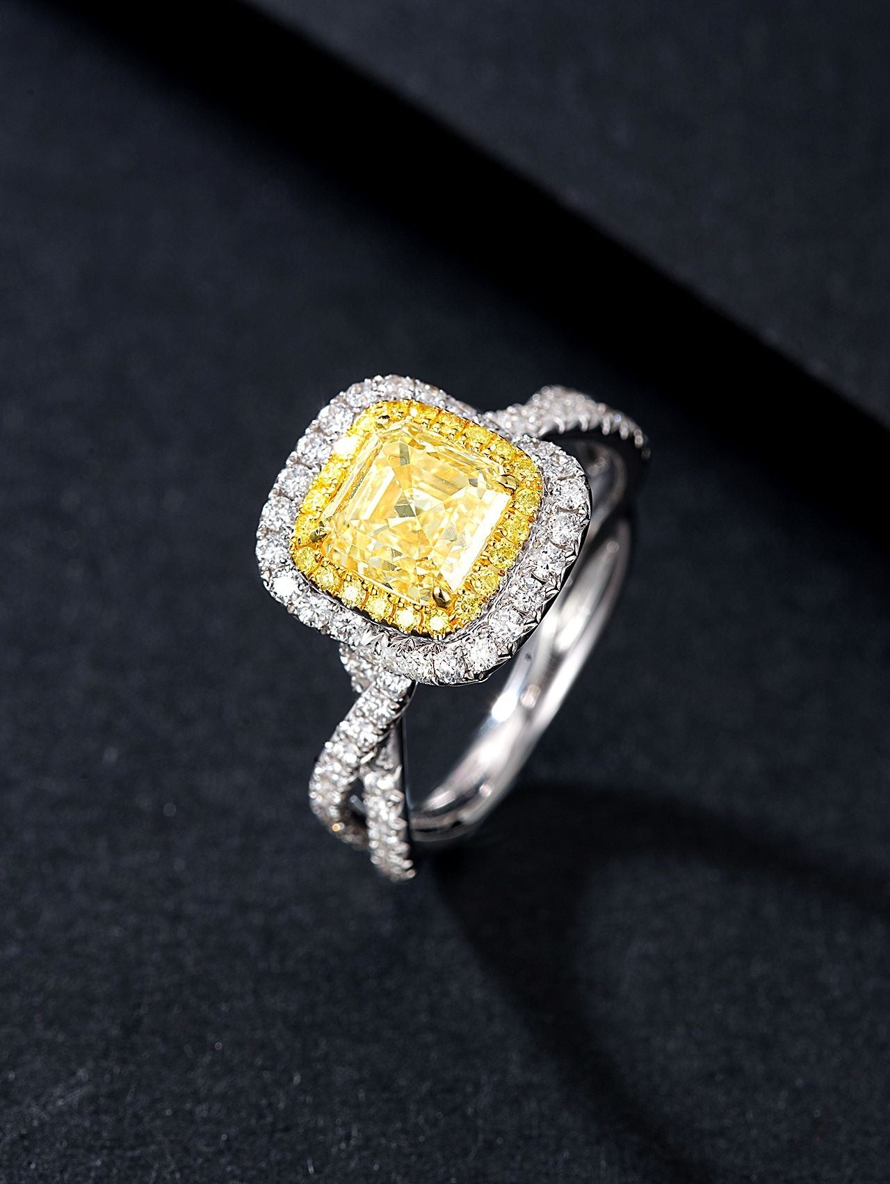 Luxurious Diamond Ring with Twisted Arm and Asscher Cut - Premium Jewelry Jeweler.Jewelry