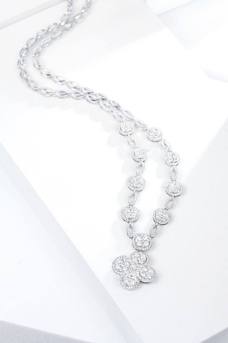 Luxurious Four-Leaf Round Diamond Pendant Necklace - Premium Jewelry - White Diamond Set System