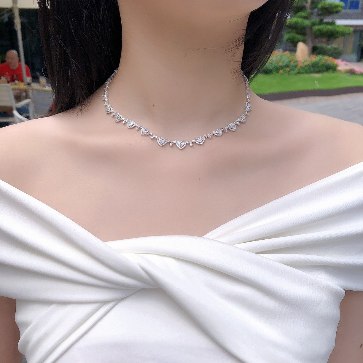 Luxurious Three-Petal Heart Pendant Necklace - Fine Jewelry Collection - White Diamond Necklace