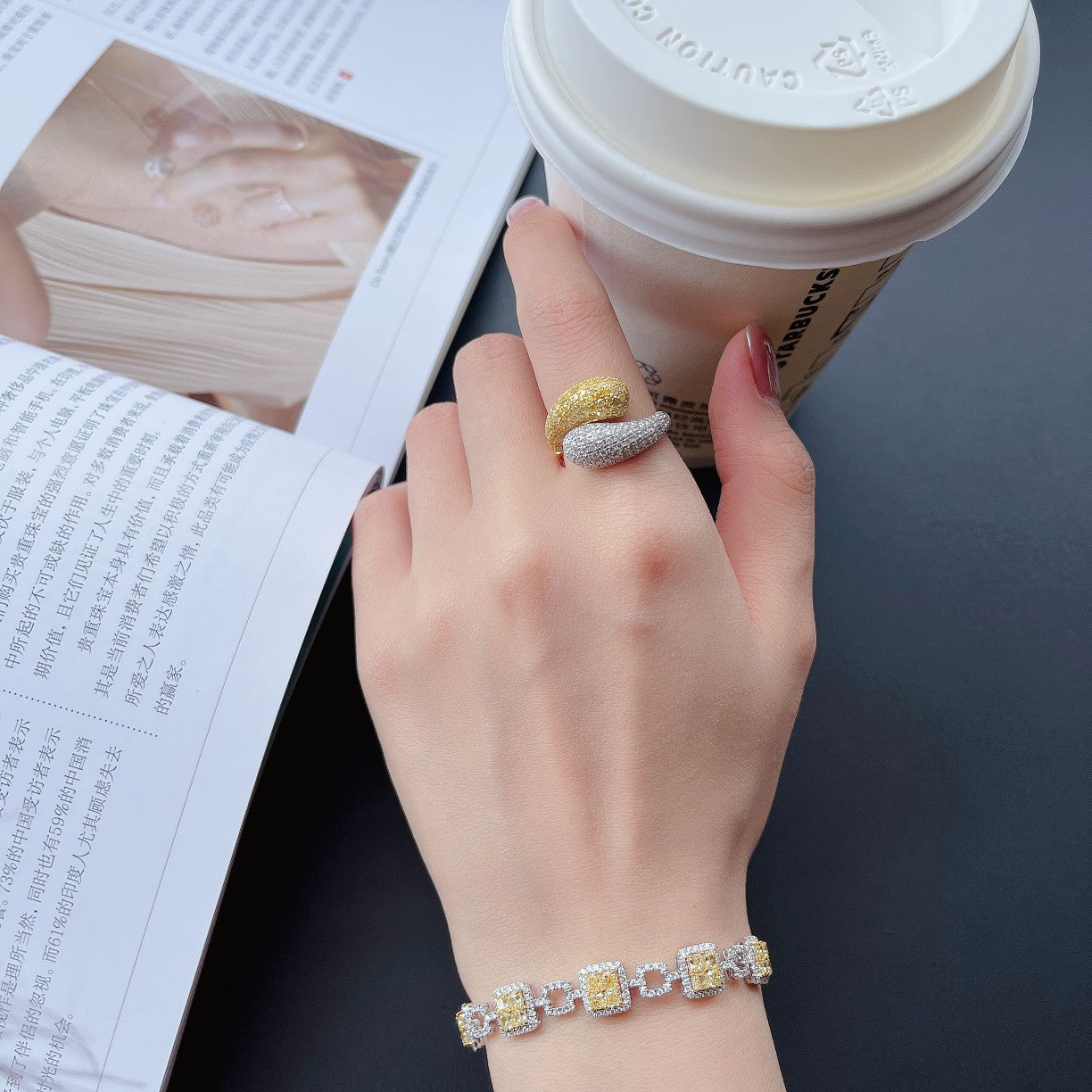 Luxurious Yellow and White Diamond Two-Tone Ring | Premium Jewelry - Yellow Diamond Ring
