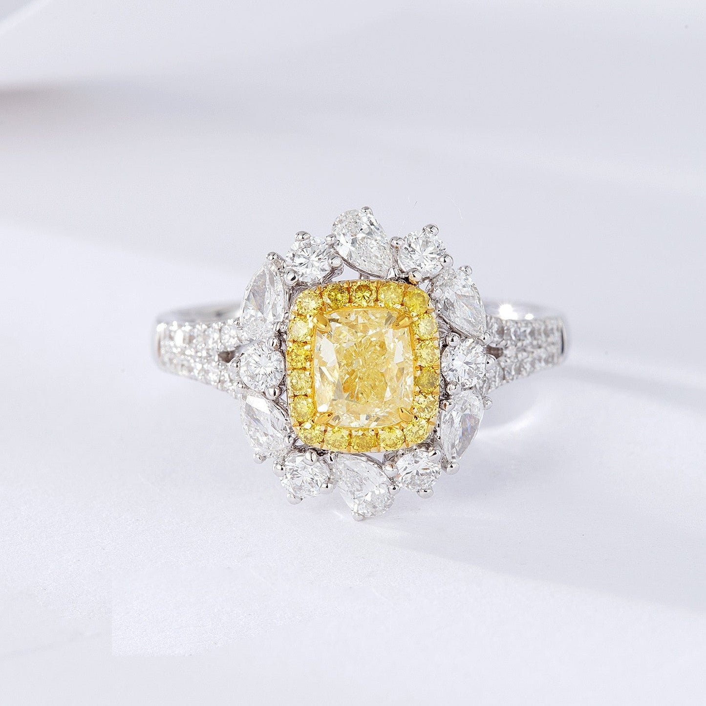 Luxurious Yellow Diamond Cushion-Cut Teardrop Y-Arm Ring - Premium Jewelry - Yellow Diamond Ring