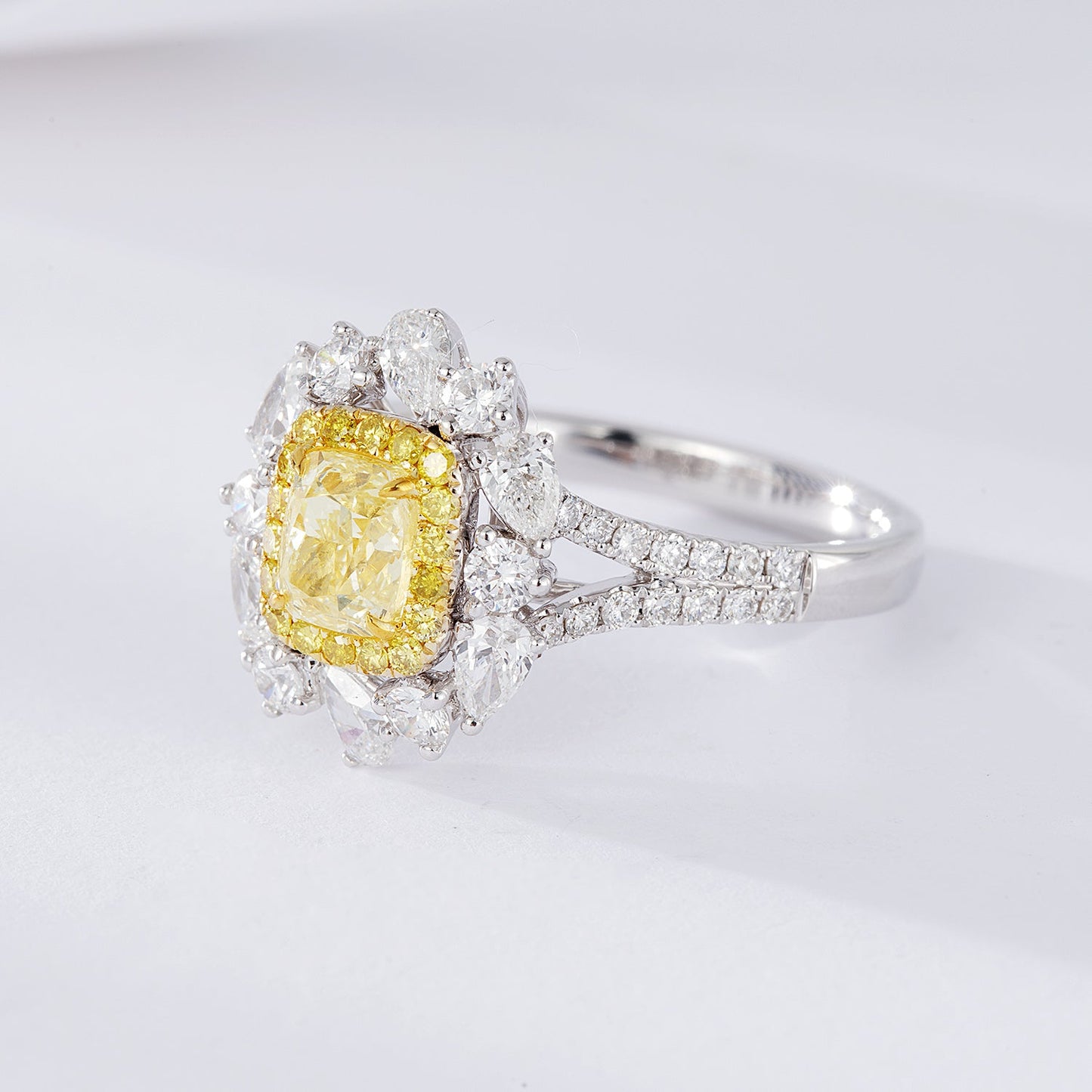 Luxurious Yellow Diamond Cushion-Cut Teardrop Y-Arm Ring - Premium Jewelry - Yellow Diamond Ring