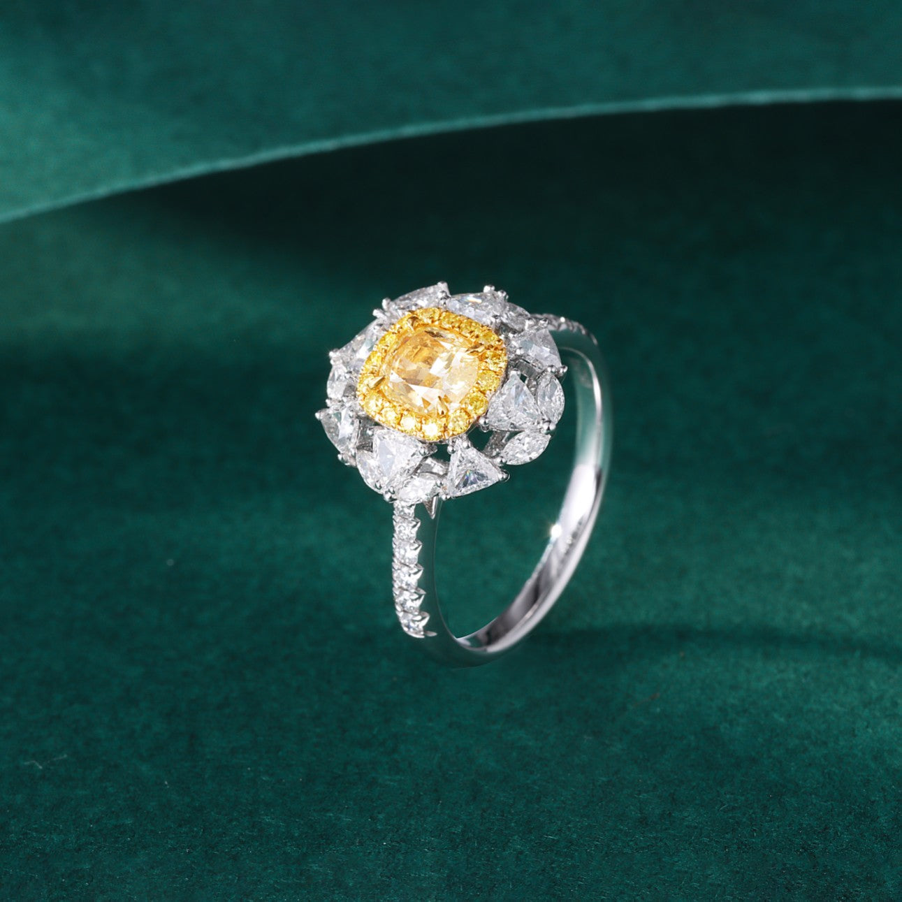 Luxurious Yellow Diamond Marquise Triangle Ring - Premium Jewelry - Yellow Diamond Ring