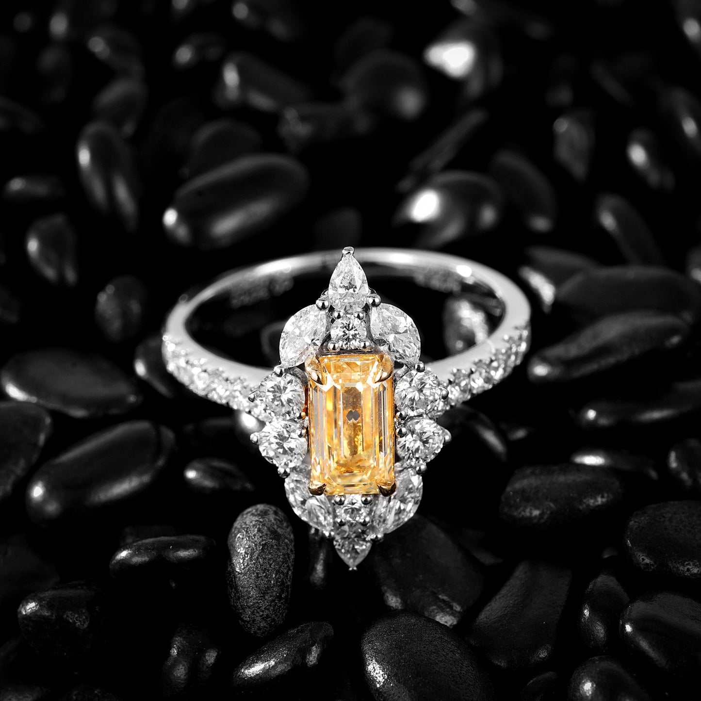 Luxurious Yellow Diamond Rectangle Ring - Fine Jewelry Collection - Yellow Diamond Ring