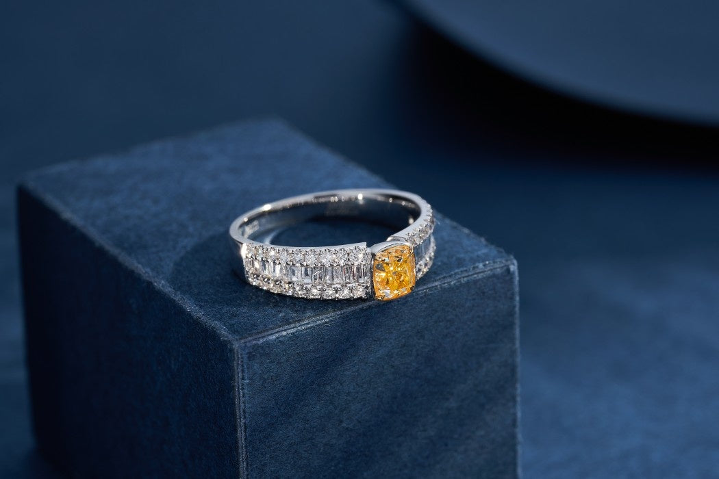Luxurious Yellow Diamond Step Cut Ring - Premium Jewelry - Yellow Diamond Ring