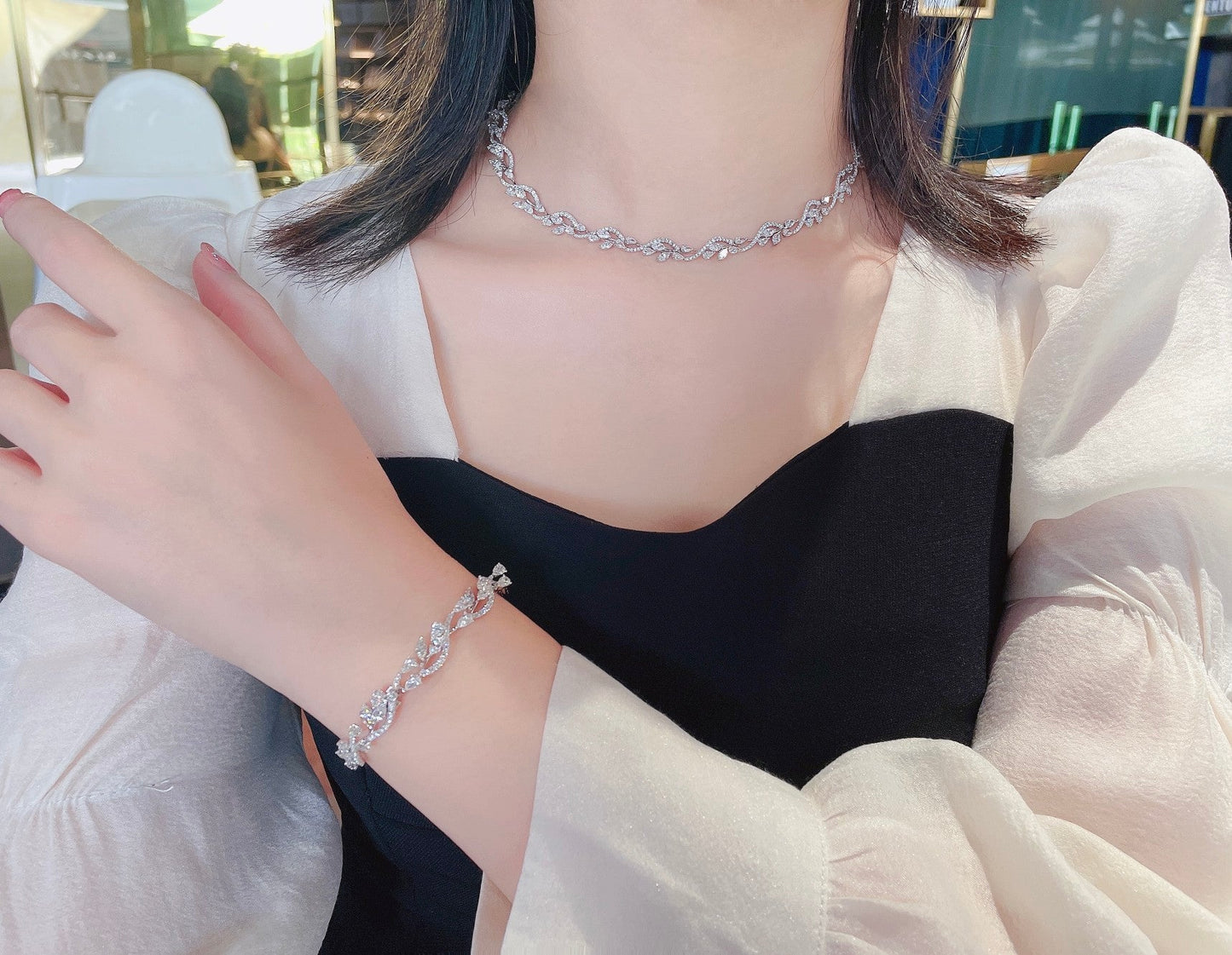 Marquise-Cut Drop Branch Pendant Necklace in Jewelry Collection - White Diamond Necklace