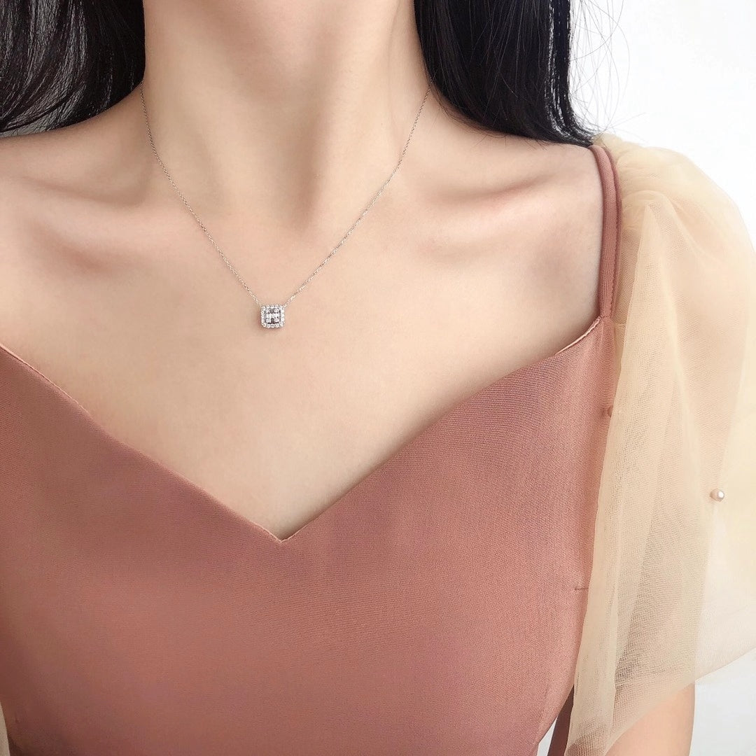 Octagonal Trapezoid Pendant Jewelry - Sparkling Gemstone Charm - White Diamond Pendant