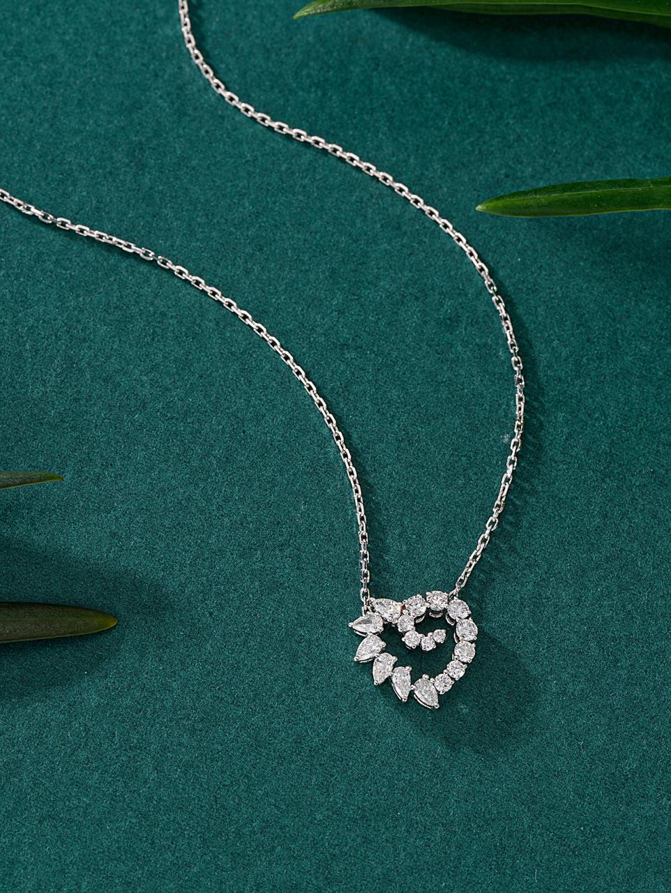 Pear-Shaped Diamond Pendant with Heart-Shaped Accent - Luxurious Jewelry - White Diamond Pendant
