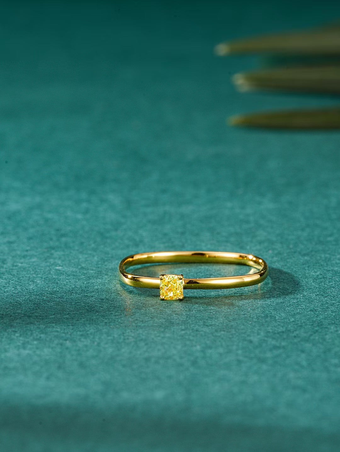 Pillow-Shaped Square Halo Ring - Exquisite Jewelry Piece - Yellow Diamond Ring