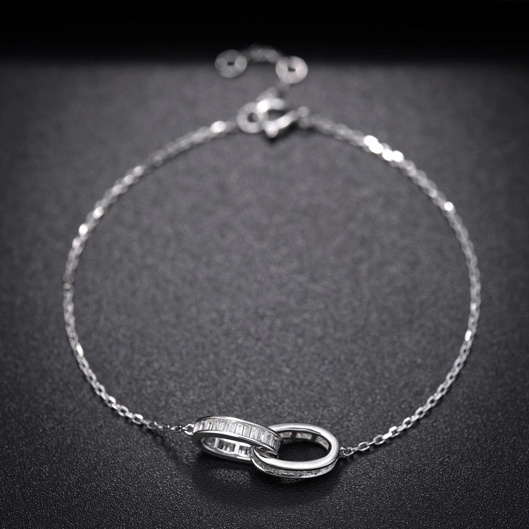 Sparkling Double Loop T-Square Bracelet - Premium Jewelry - White Diamond Bracelet