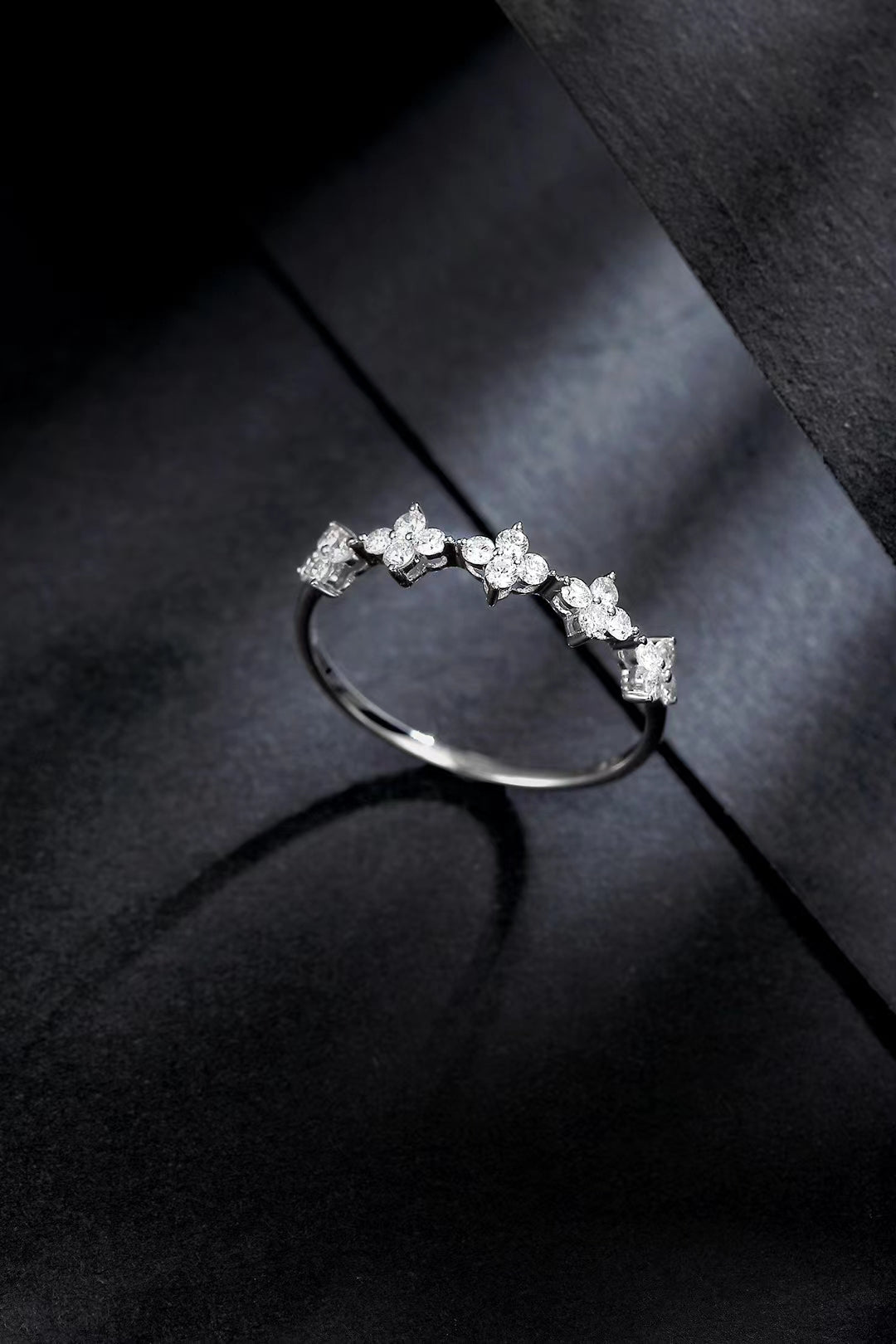 Sparkling Round Diamond Four-Leaf Clover Ring - Premium Jewelry - White Diamond Ring
