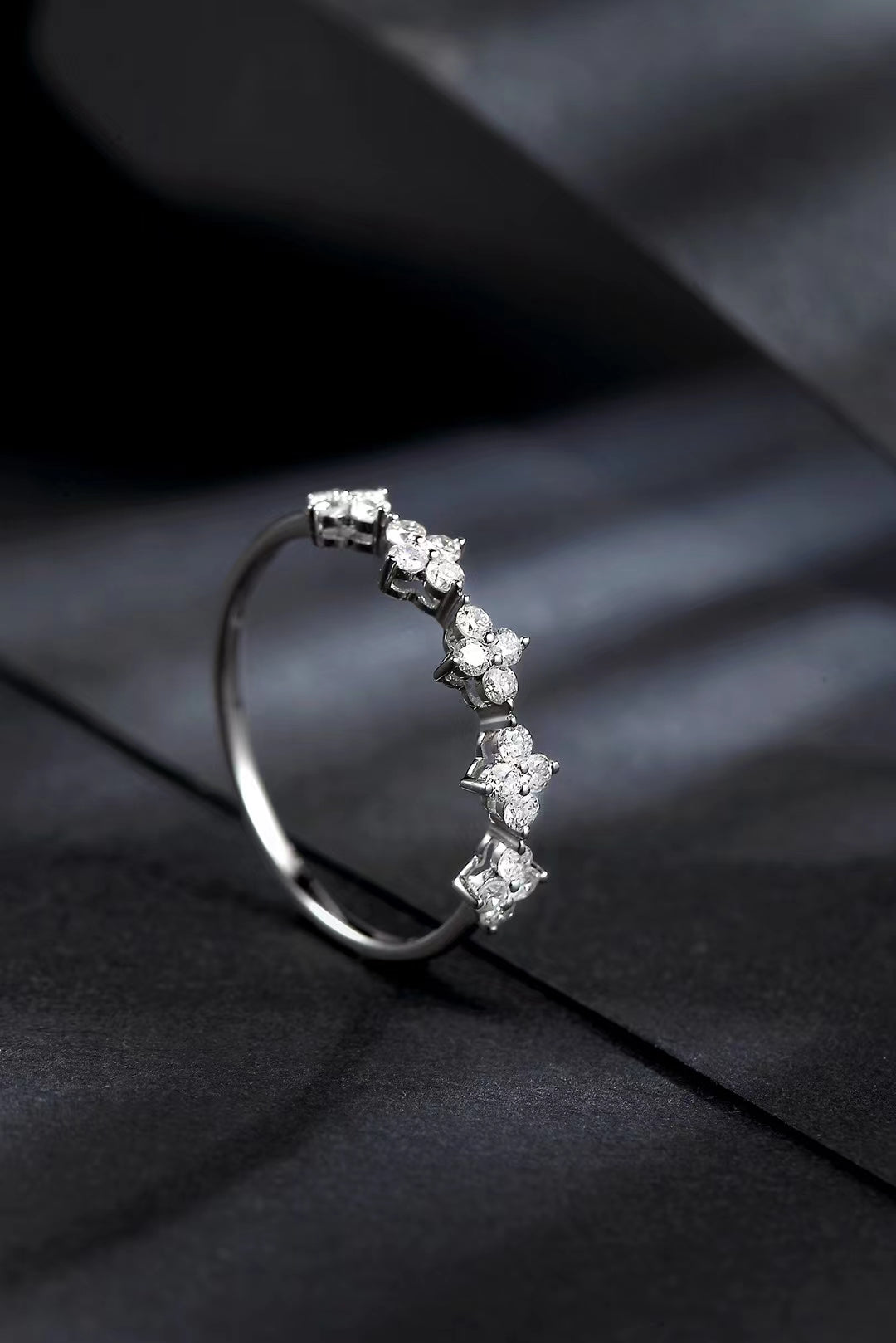Sparkling Round Diamond Four-Leaf Clover Ring - Premium Jewelry - White Diamond Ring