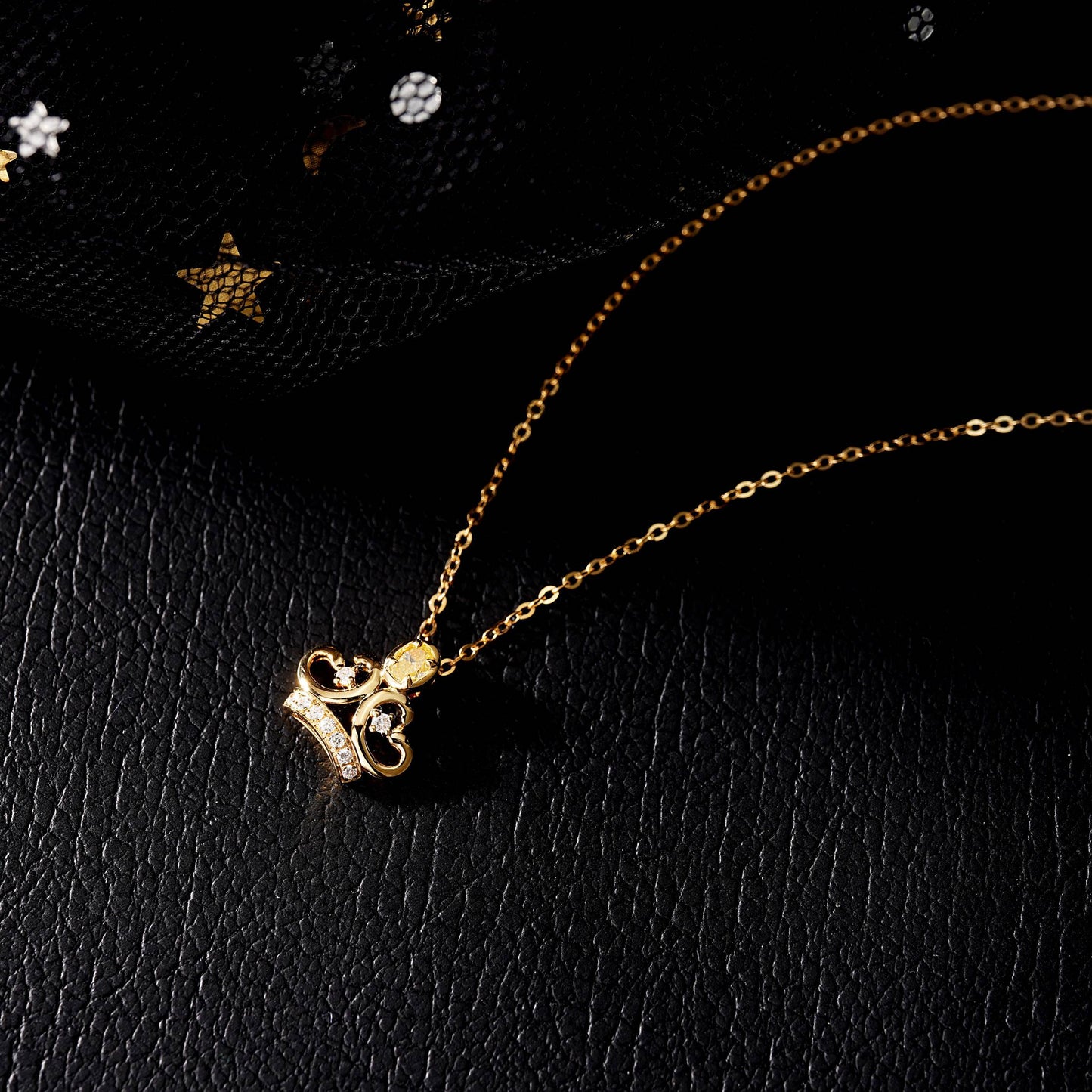 Sparkling Yellow Diamond Crown Pendant - Luxury Jewelry - Yellow Diamond Pendant