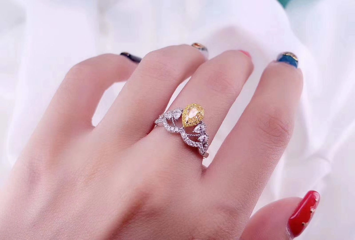Yellow Diamond Crown Drop Ring - Exquisite Jewelry Piece - Yellow Diamond Ring
