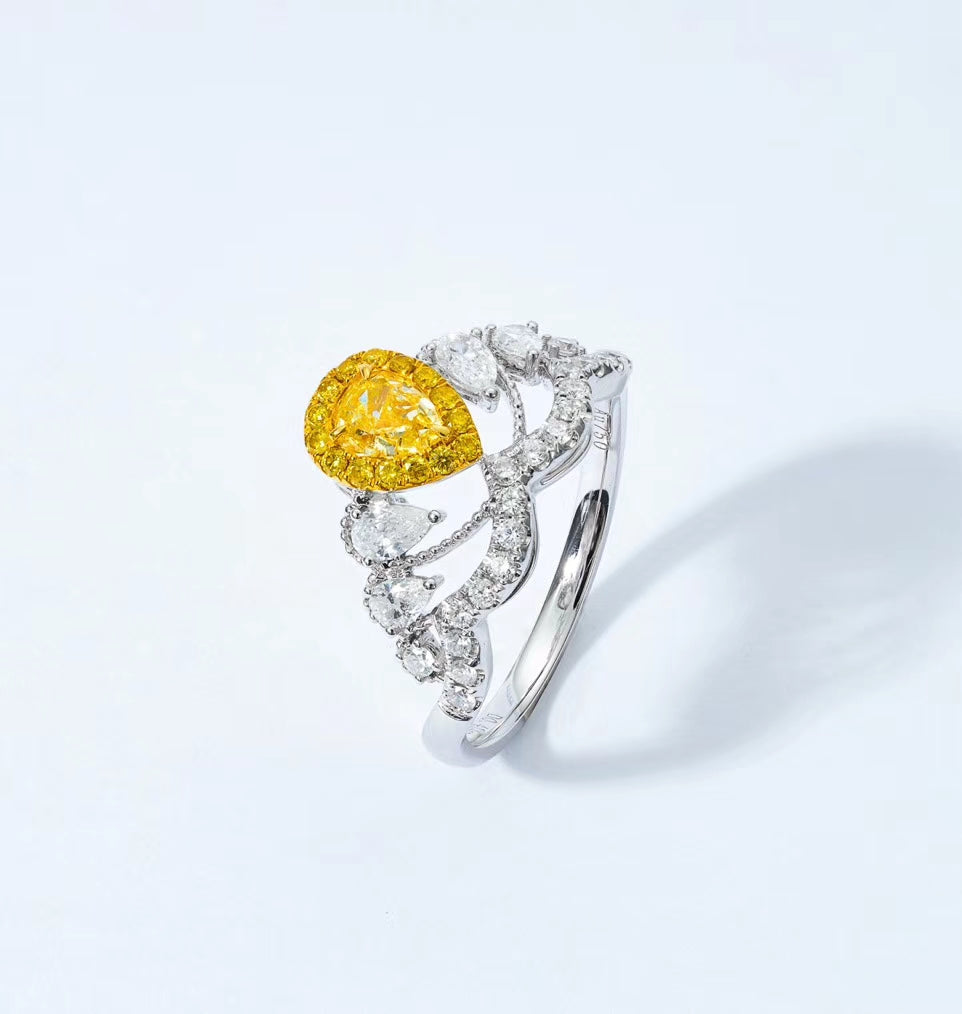 Yellow Diamond Crown Drop Ring - Exquisite Jewelry Piece - Yellow Diamond Ring