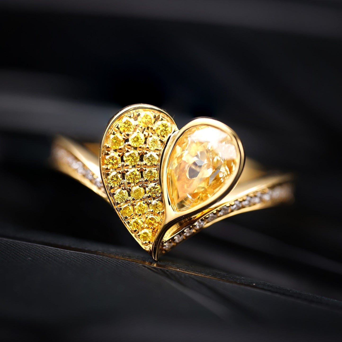 Yellow Diamond Teardrop Heart Ring - Fine Jewelry Piece - Yellow Diamond Ring