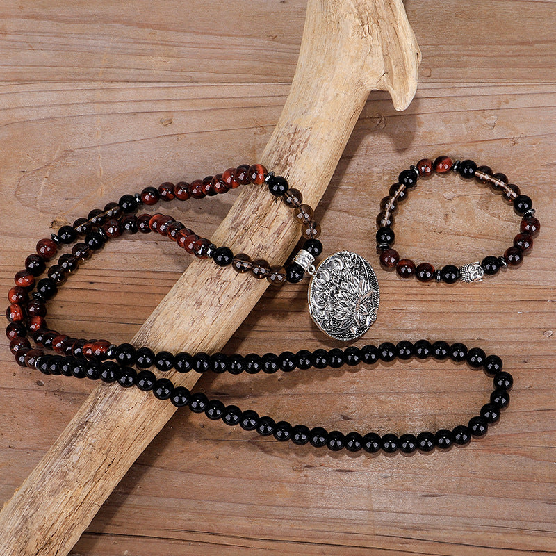 Retro Handmade Beaded Red Tiger Eye Necklace