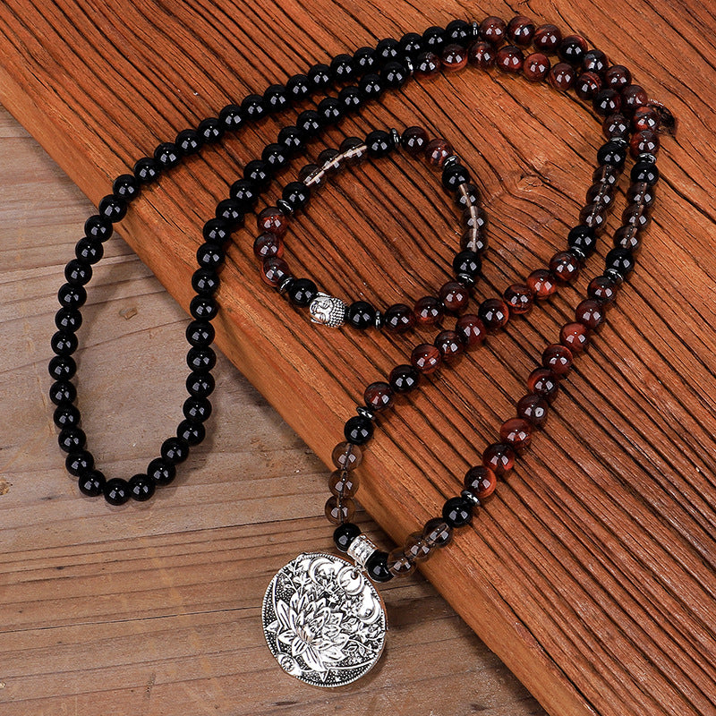 Retro Handmade Beaded Red Tiger Eye Necklace
